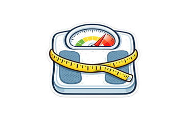 Weight scale with a tape measure representing weight and body measurement tracking.