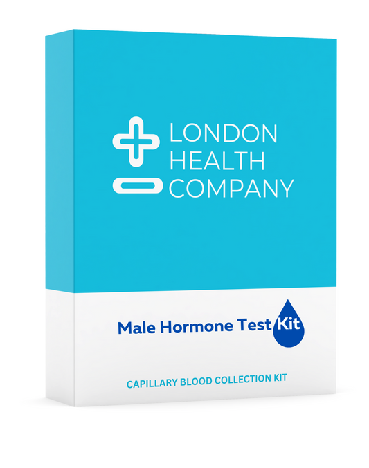 Male hormone test kit for blood collection and testing.