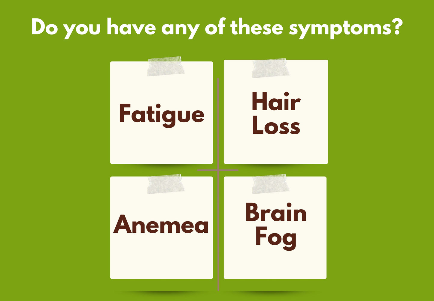 Hair loss, anaemia, fatigue and brain fog symptoms blood test graphic