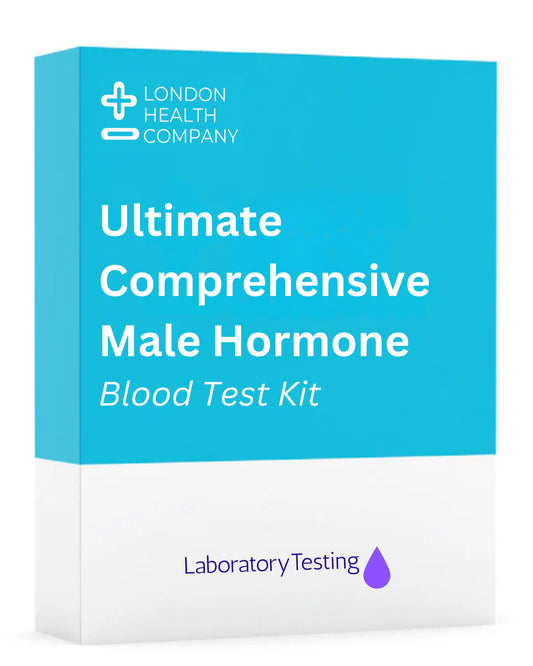 Complete Ultimate Comprehensive Male Hormone Profile at home blood test kit for lab analysis of Testosterone, Oestradiol (Estrogen), Luteinizing Hormone (LH), Follicle-Stimulating Hormone (FSH)
Prolactin, Sex Hormone-Binding Globulin (SHBG) and Free Testosterone