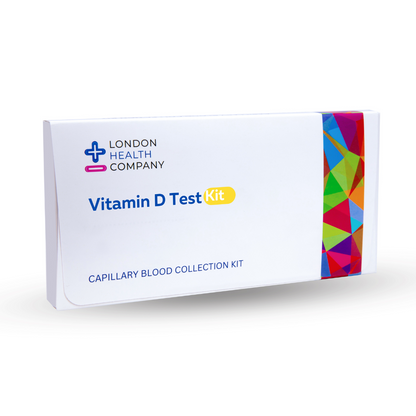 Vitamin D blood test kit with lab results illustration