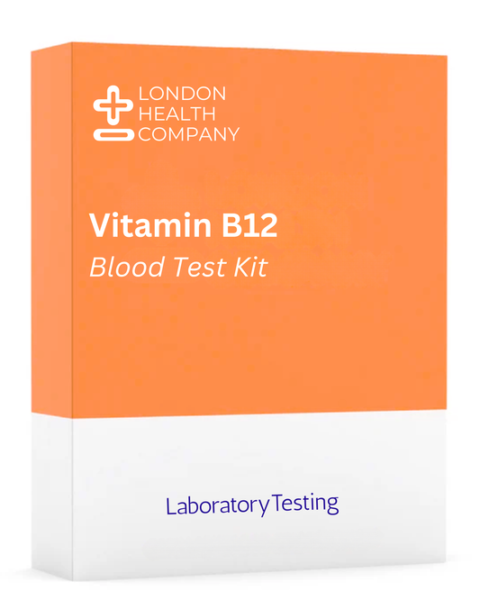 Boxed Vitamin B12 Test Kit by London Health Company with capillary blood collection kit indicated