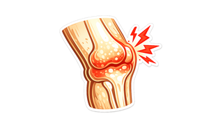 Illustration of an inflamed knee with a red pain symbol representing joint discomfort and inflammation.