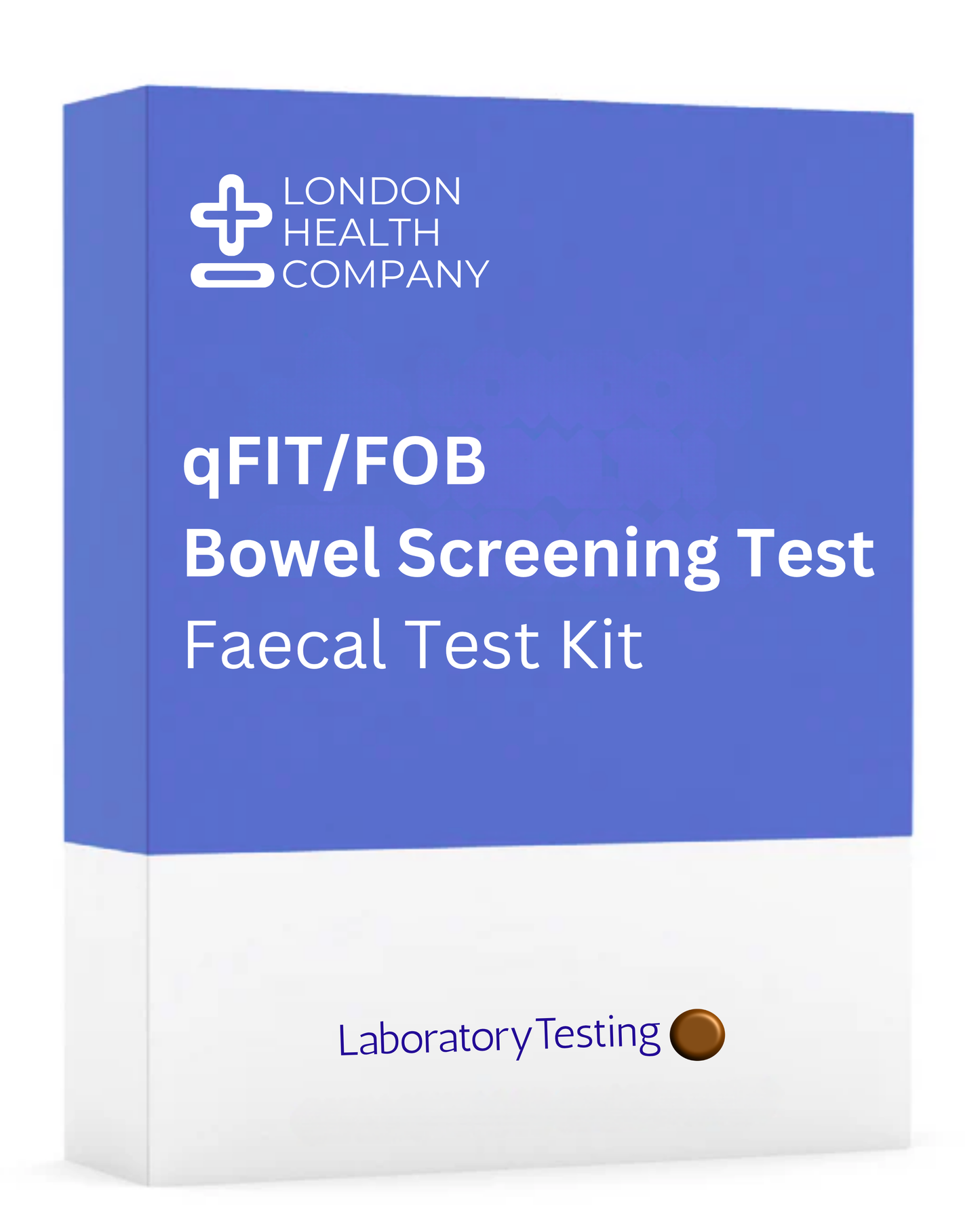 Product box for the Quantitative FOB / FIT Test Kit for advanced gastrointestinal bleed and bowel health checks.