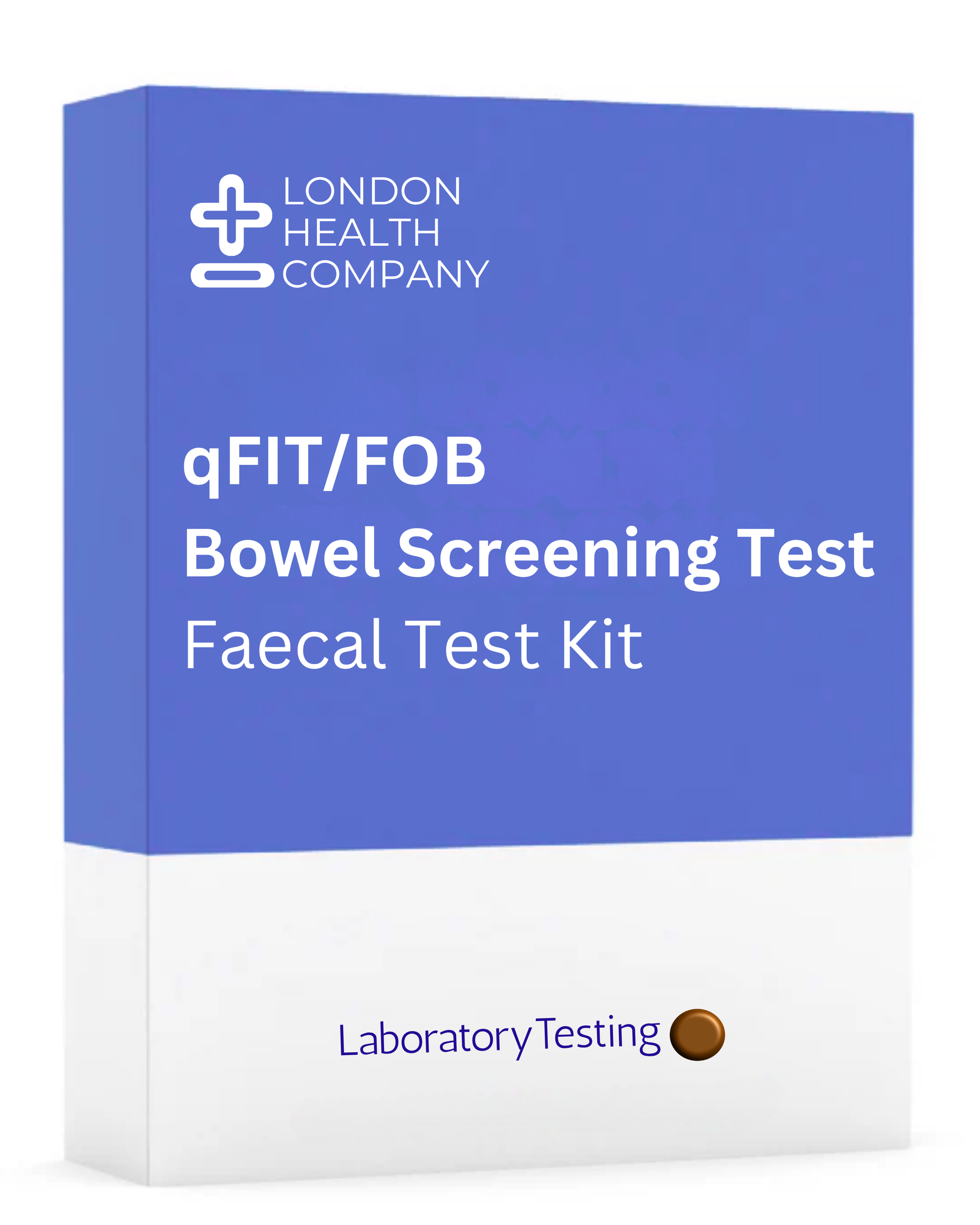 Product box for the Quantitative FOB / FIT Test Kit for advanced gastrointestinal bleed and bowel health checks.