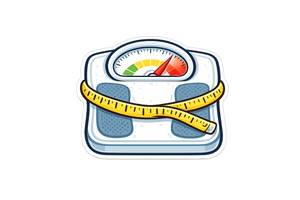 Weight scale with a tape measure representing weight and body measurement tracking.